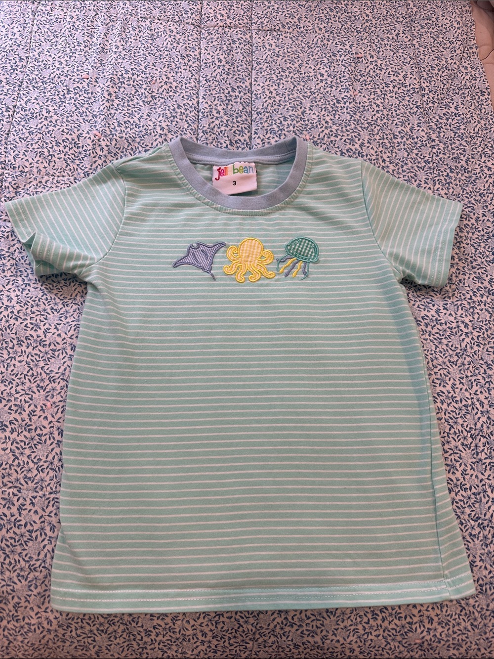 Jelly Bean Mint Striped Tee with Ocean Appliqués